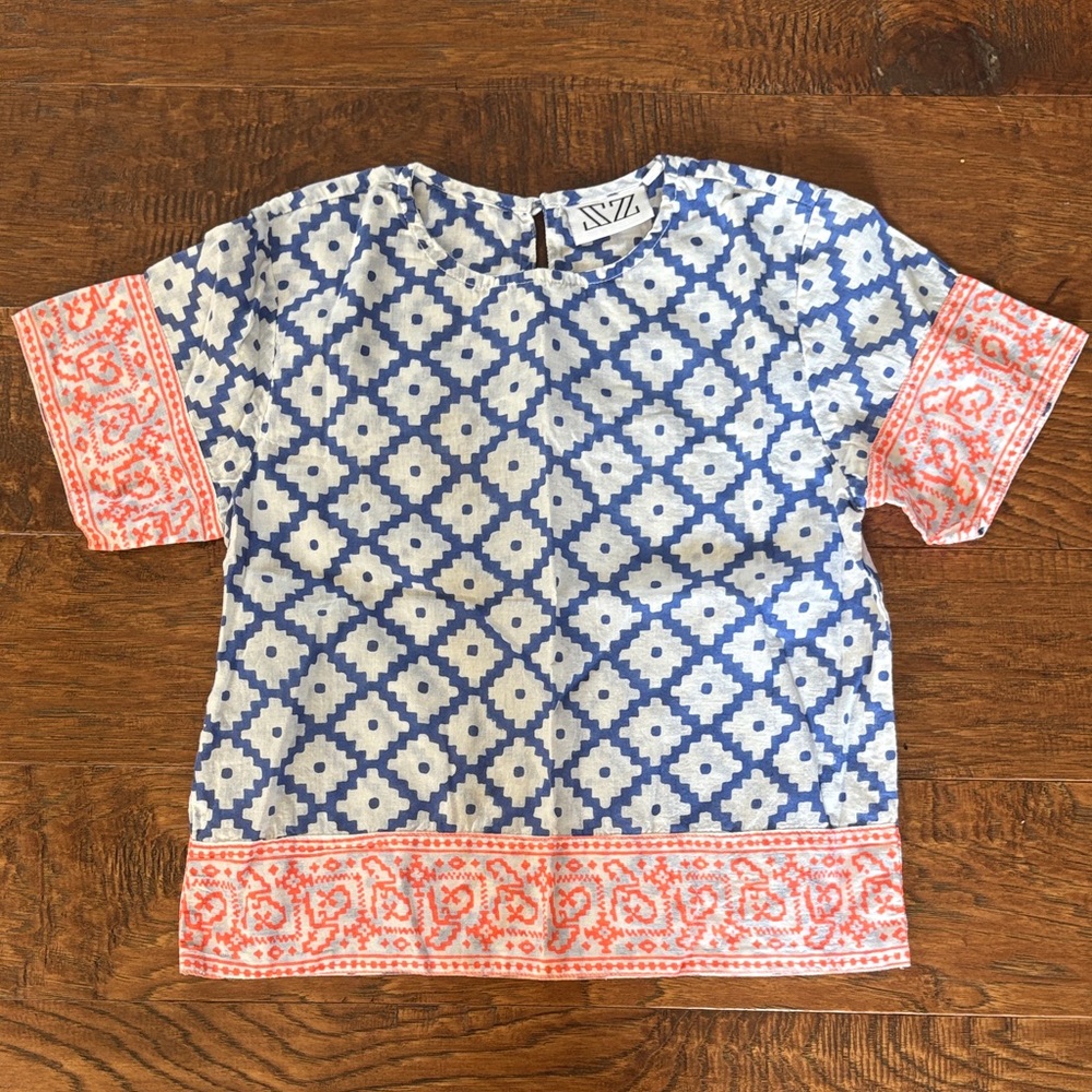 Kids SZ Blockprints x Crewcuts Blue and Neon Orange Short Sleeve